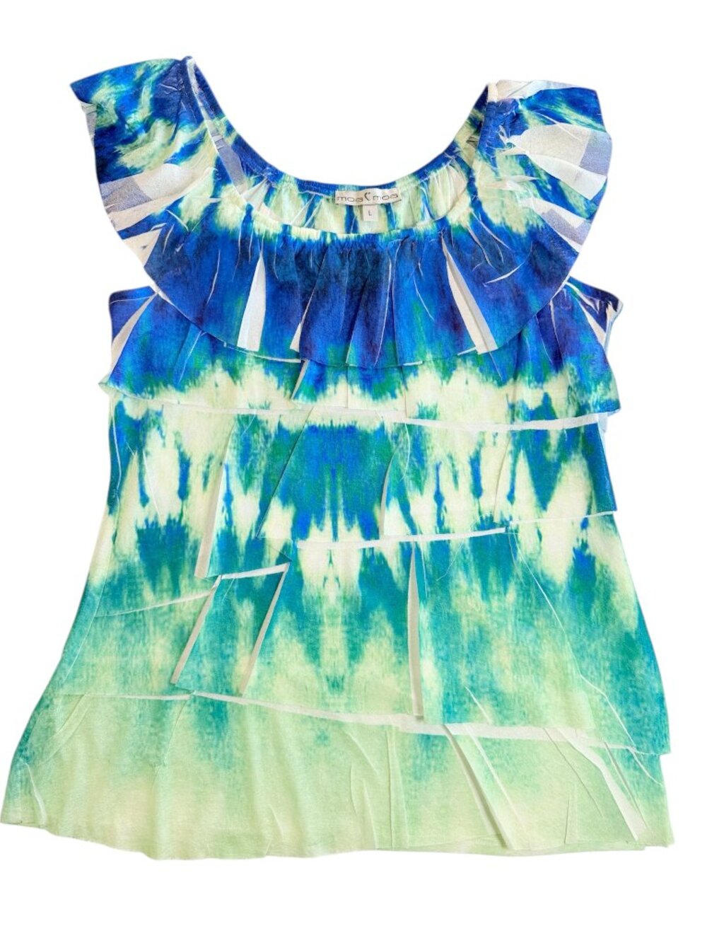 Moa Moa Tie Dye Ruffle Tiered Tank Top Womens Large Blue Green Layered‎ USA L